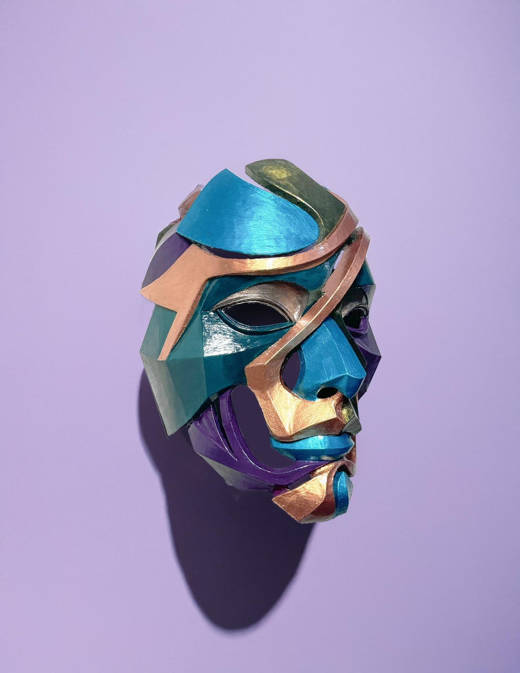 Abstract Colorful Puzzle Mask – Handcrafted Colorful Geometric Face Art, Unique Wall Decor, Cosplay & Festival Wear