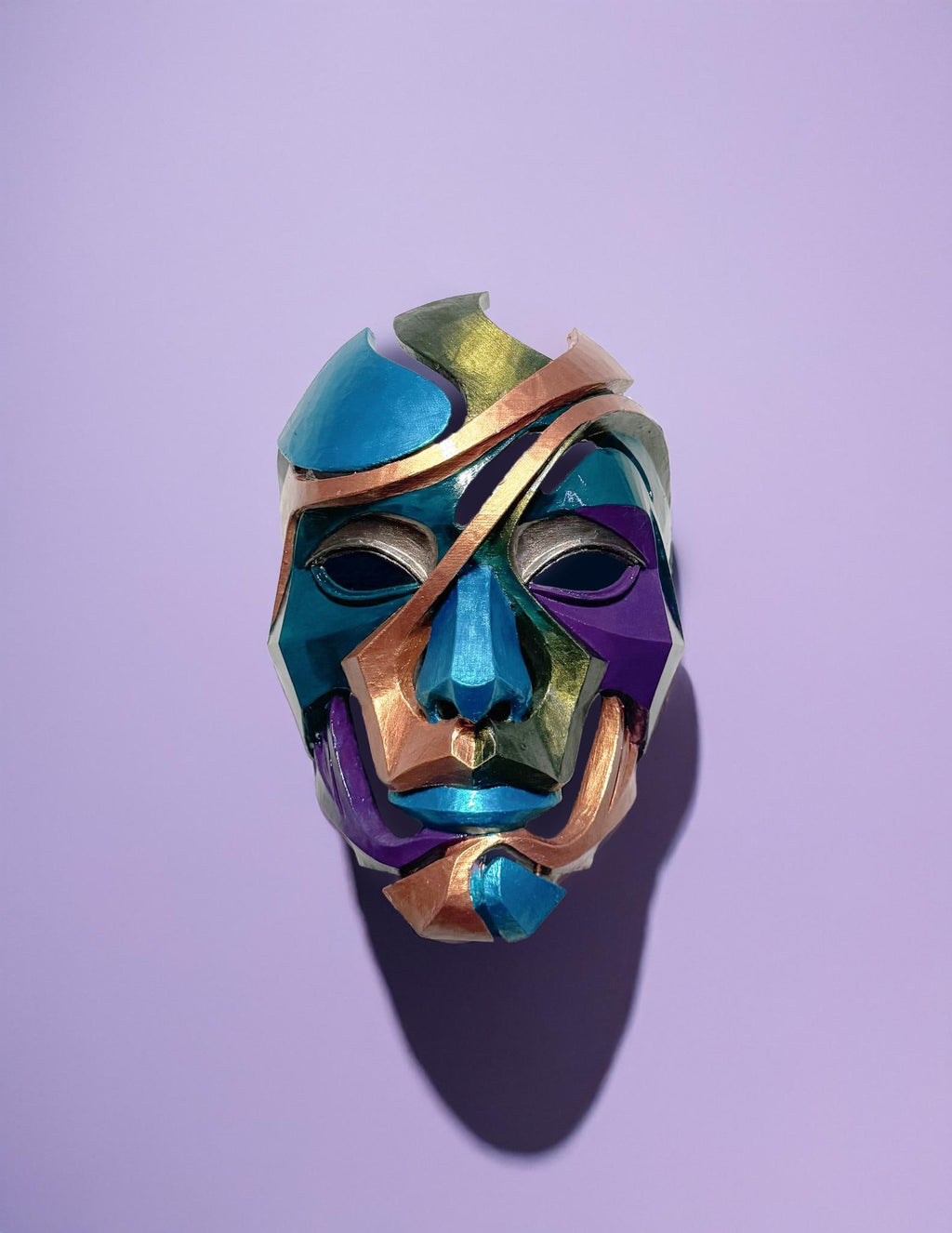 Abstract Colorful Puzzle Mask – Handcrafted Colorful Geometric Face Art, Unique Wall Decor, Cosplay & Festival Wear