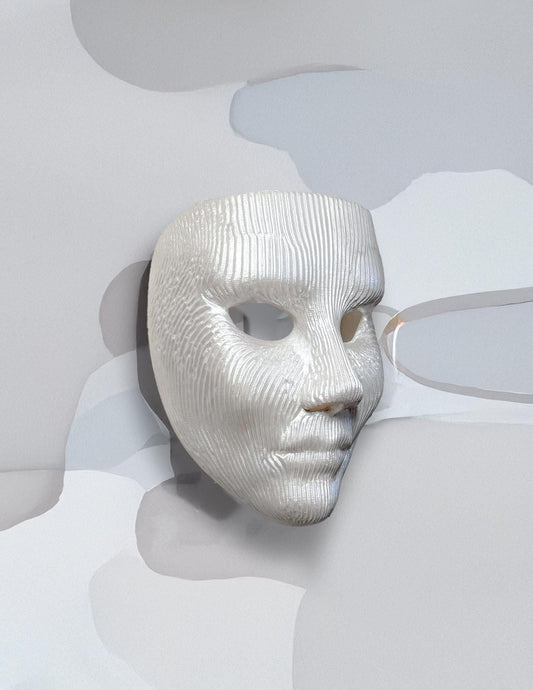Minimalist Modern Lines Mask – White Textured Face Sculpture, Modern Wall Art, Unique Cosplay & Home Decor - Masquerade, Halloween, party
