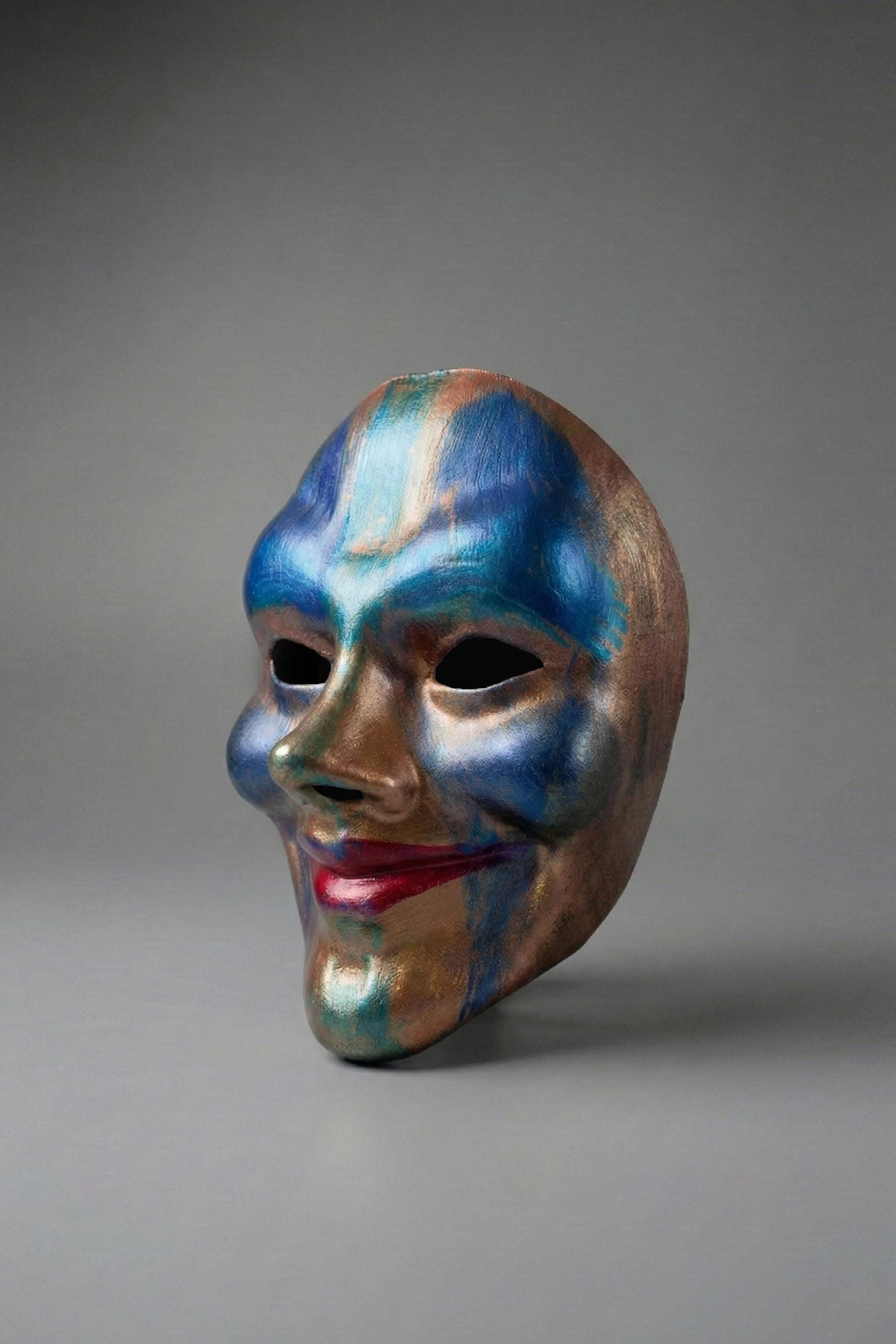 Aureline AbstractMask: Blue & Bronze Art Face Mask, Unique Decorative Sculpture
