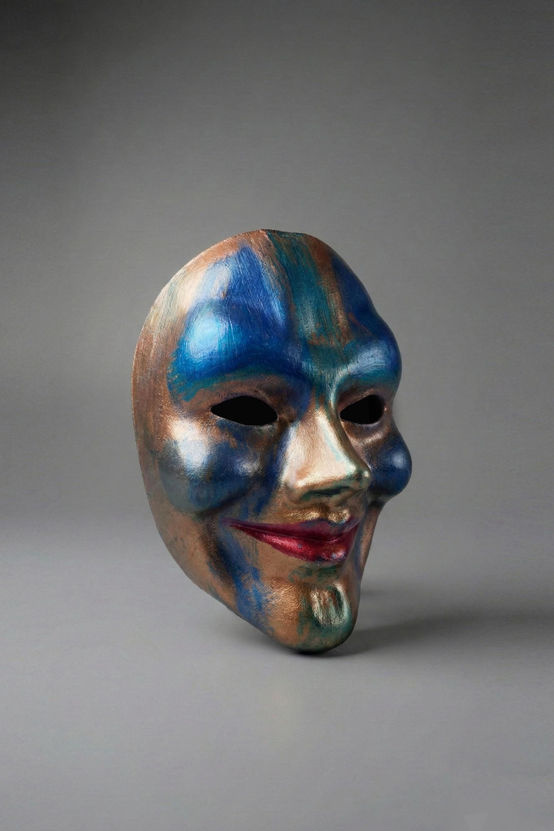Aureline AbstractMask: Blue & Bronze Art Face Mask, Unique Decorative Sculpture