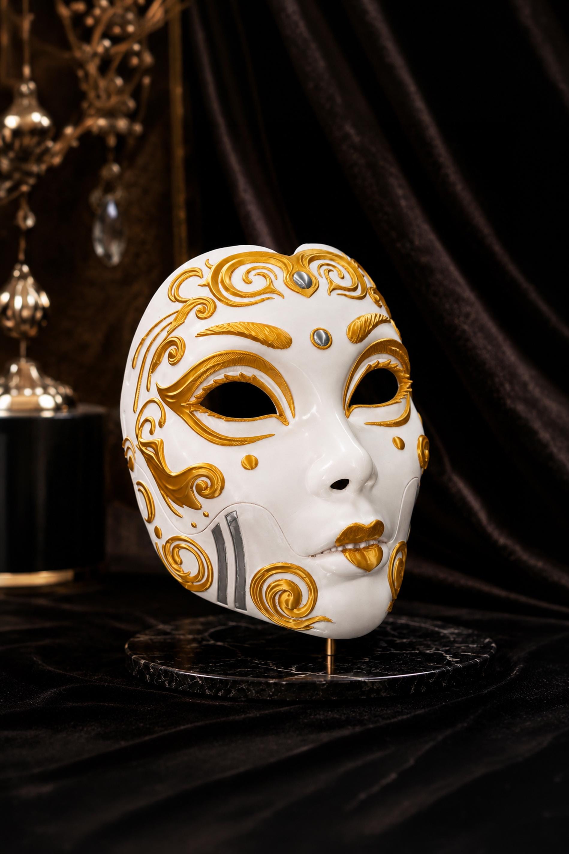 PRE-COLORED - NO Hand crafted Demon Geisha Gold Mask - Japanese Horror Folklore, Cosplay Masquerade