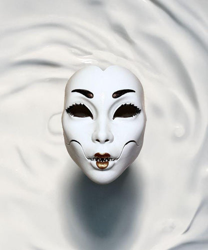 Demon Geisha Gold Mask - Japanese Horror Folklore, Cosplay Masquerade, cosplay
