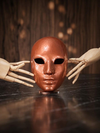 Authentic Gold Face Venetian Mask - Bauta Style Masquerade - Soft Bronze Mask