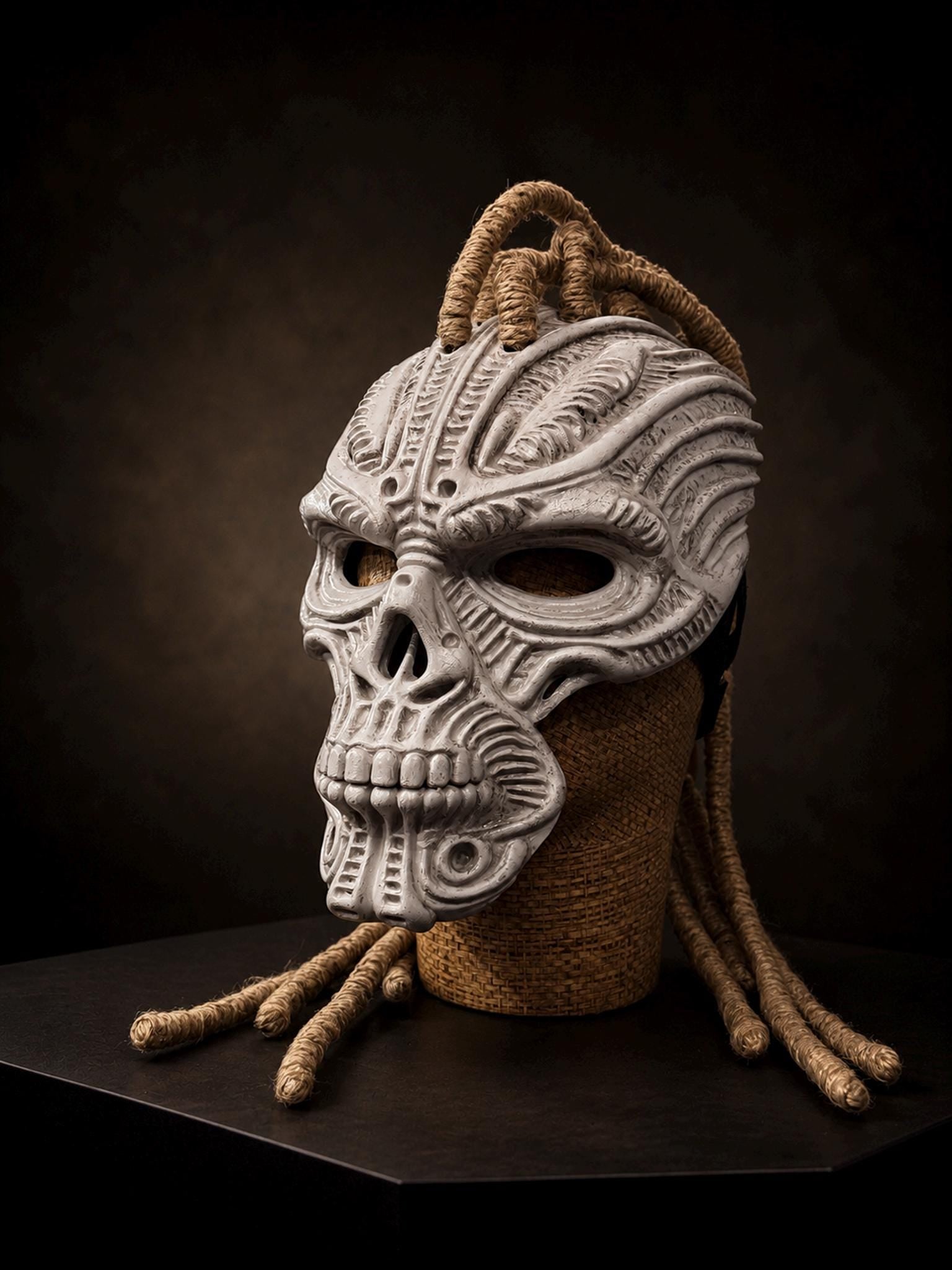 Wraith Hunter Tribal Skull Mask with Rope Dreadlocks: Dark Fantasy Cosplay