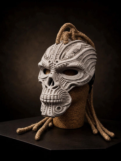 Wraith Hunter Tribal Skull Mask with Rope Dreadlocks: Dark Fantasy Cosplay