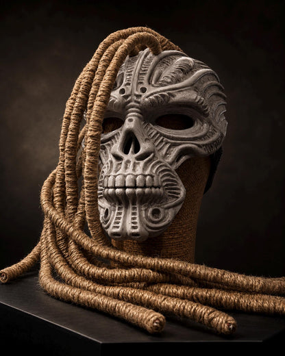 Wraith Hunter Tribal Skull Mask with Rope Dreadlocks: Dark Fantasy Cosplay