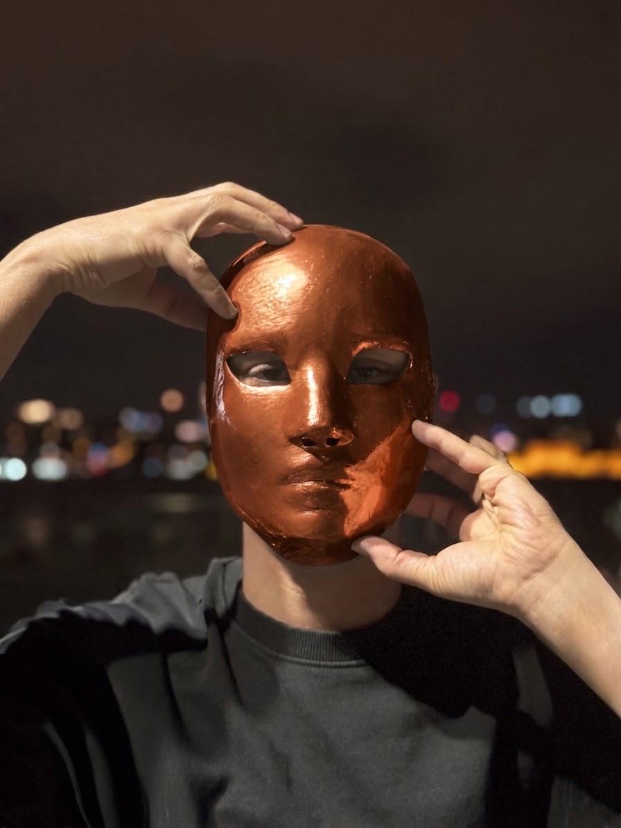 Authentic Gold Face Venetian Mask - Bauta Style Masquerade - Soft Bronze Mask