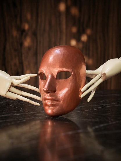 Authentic Gold Face Venetian Mask - Bauta Style Masquerade - Soft Bronze Mask