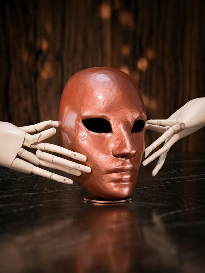 Authentic Gold Face Venetian Mask - Bauta Style Masquerade - Soft Bronze Mask