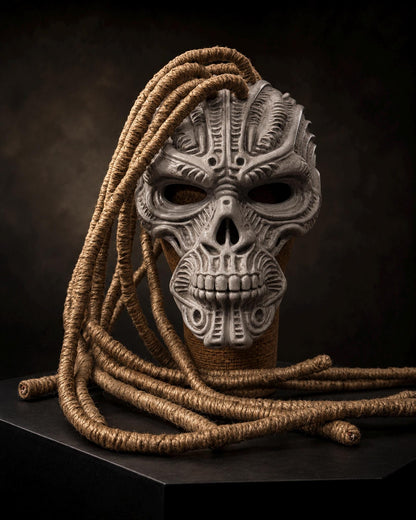 Wraith Hunter Tribal Skull Mask with Rope Dreadlocks: Dark Fantasy Cosplay