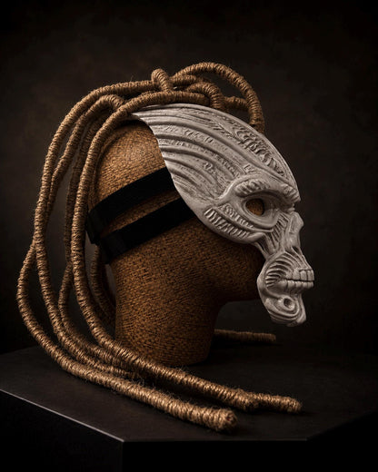 Wraith Hunter Tribal Skull Mask with Rope Dreadlocks: Dark Fantasy Cosplay