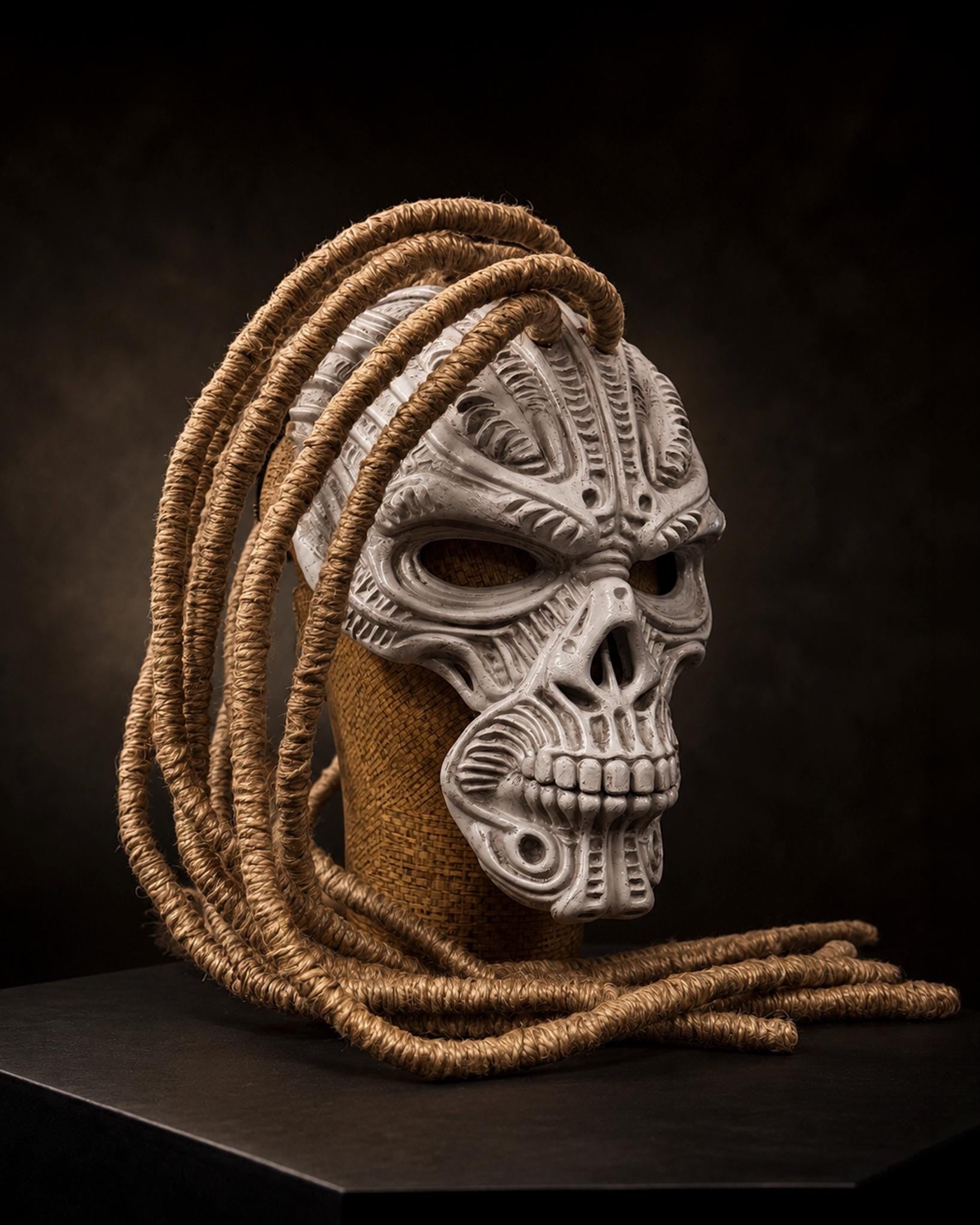 Wraith Hunter Tribal Skull Mask with Rope Dreadlocks: Dark Fantasy Cosplay