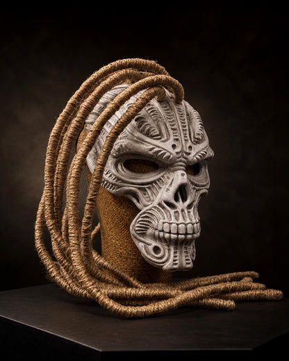 Wraith Hunter Tribal Skull Mask with Rope Dreadlocks: Dark Fantasy Cosplay