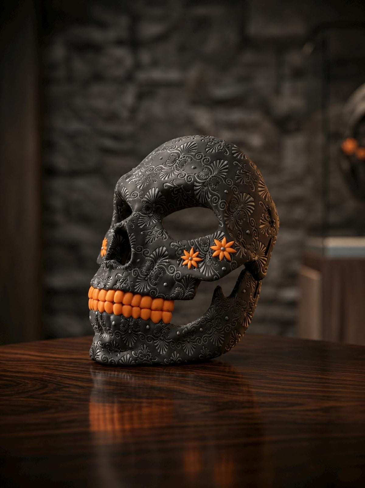 PRE-COLORED - No Hand Crafted - Pumpkin Skull Halloween Mask - Embroided - Jack-o-lantern Style - Scary
