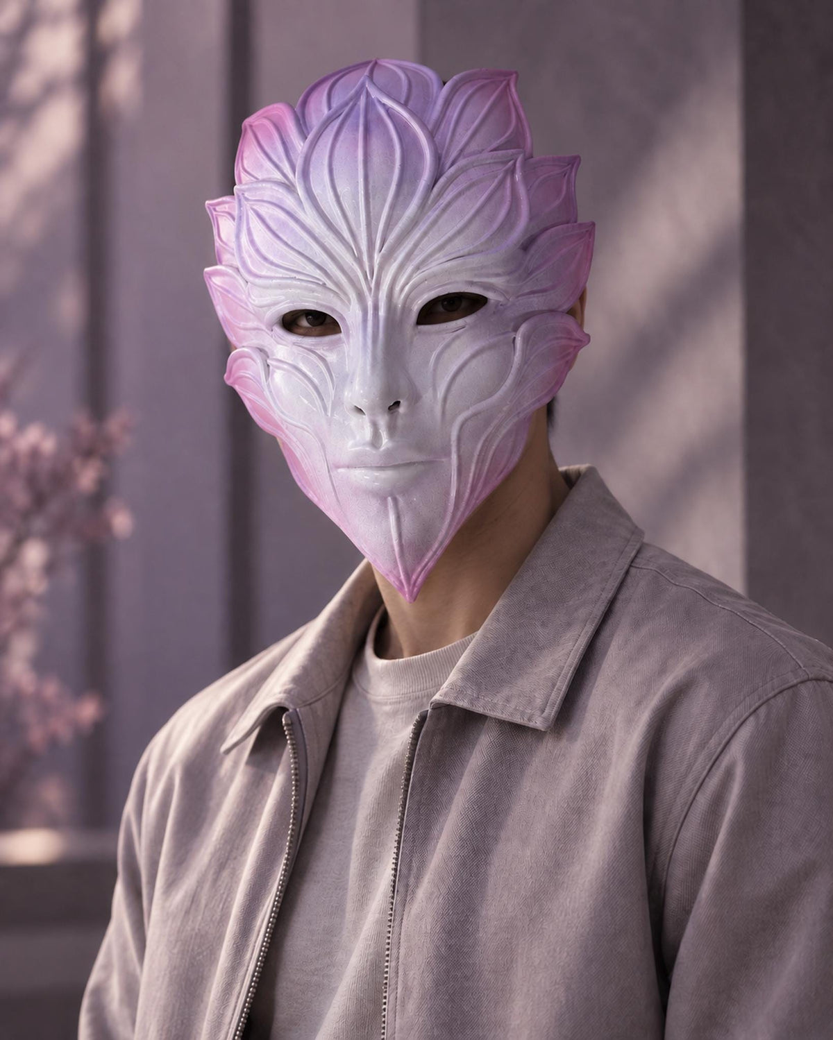 Lotus Bloom Fantasy, Pearlescent Floral Masquerade Mask: Botanical Fairy Costume, Pink Purple Cosplay Face