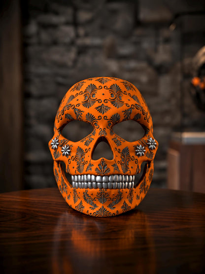 PRE-COLORED - No Hand Crafted - Pumpkin Skull Halloween Mask - Embroided - Jack-o-lantern Style - Scary