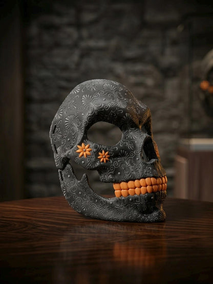 PRE-COLORED - No Hand Crafted - Pumpkin Skull Halloween Mask - Embroided - Jack-o-lantern Style - Scary