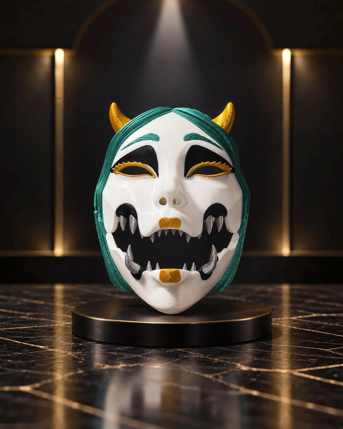 PRE-COLORED - NO Hand crafted Demon Kuchisake Green Mask - Japanese Horror Folklore, Cosplay Masquerade