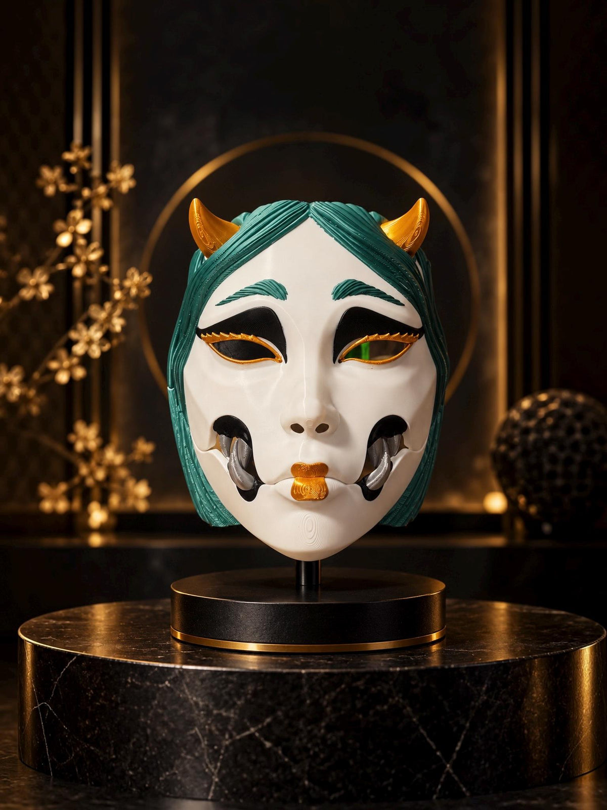 PRE-COLORED - NO Hand crafted Demon Kuchisake Green Mask - Japanese Horror Folklore, Cosplay Masquerade