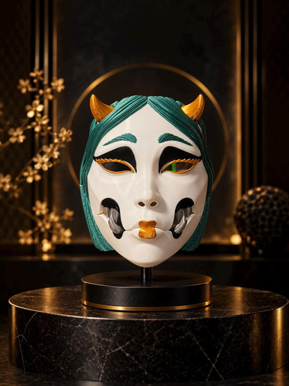PRE-COLORED - NO Hand crafted Demon Kuchisake Green Mask - Japanese Horror Folklore, Cosplay Masquerade