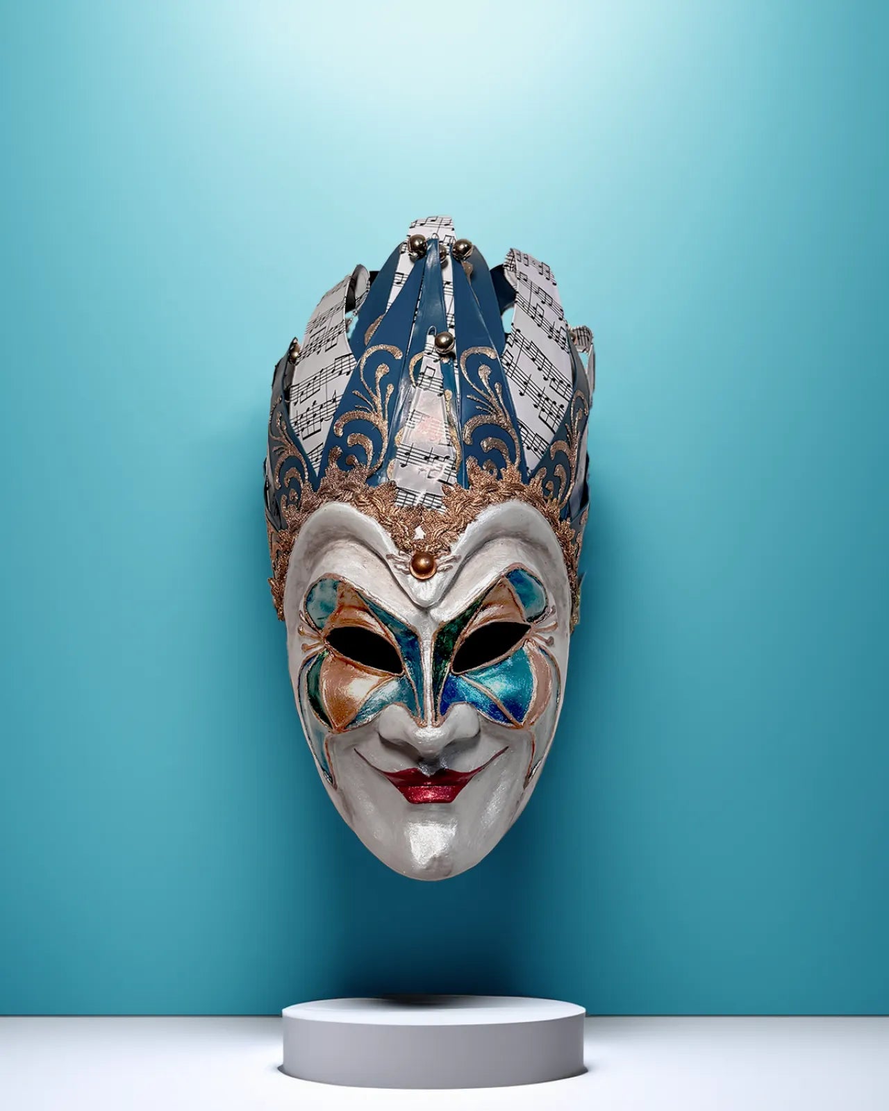 Handcrafted Joker venetian mask with intricate design for cosplay and fantasy enthusiasts.
