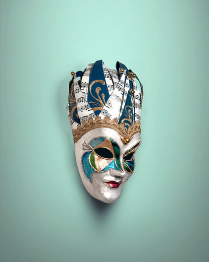 Handcrafted Joker venetian mask for cosplay, featuring sustainable PLA, unique hand-painted design, ideal for fantasy enthusiasts.