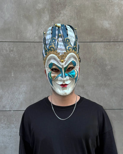 Joker Venetian Iconic Techno Blue; Colorful Rio Carnival, Jolly Mask, handcrafted Venetian cosplay fantasy mask with unique design.