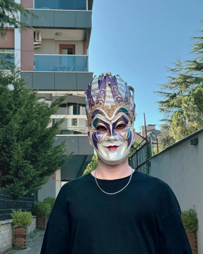 Joker Venetian Mask Iconic Techno Purple; Colorful Rio Carnival, Jolly Mask - Venemask