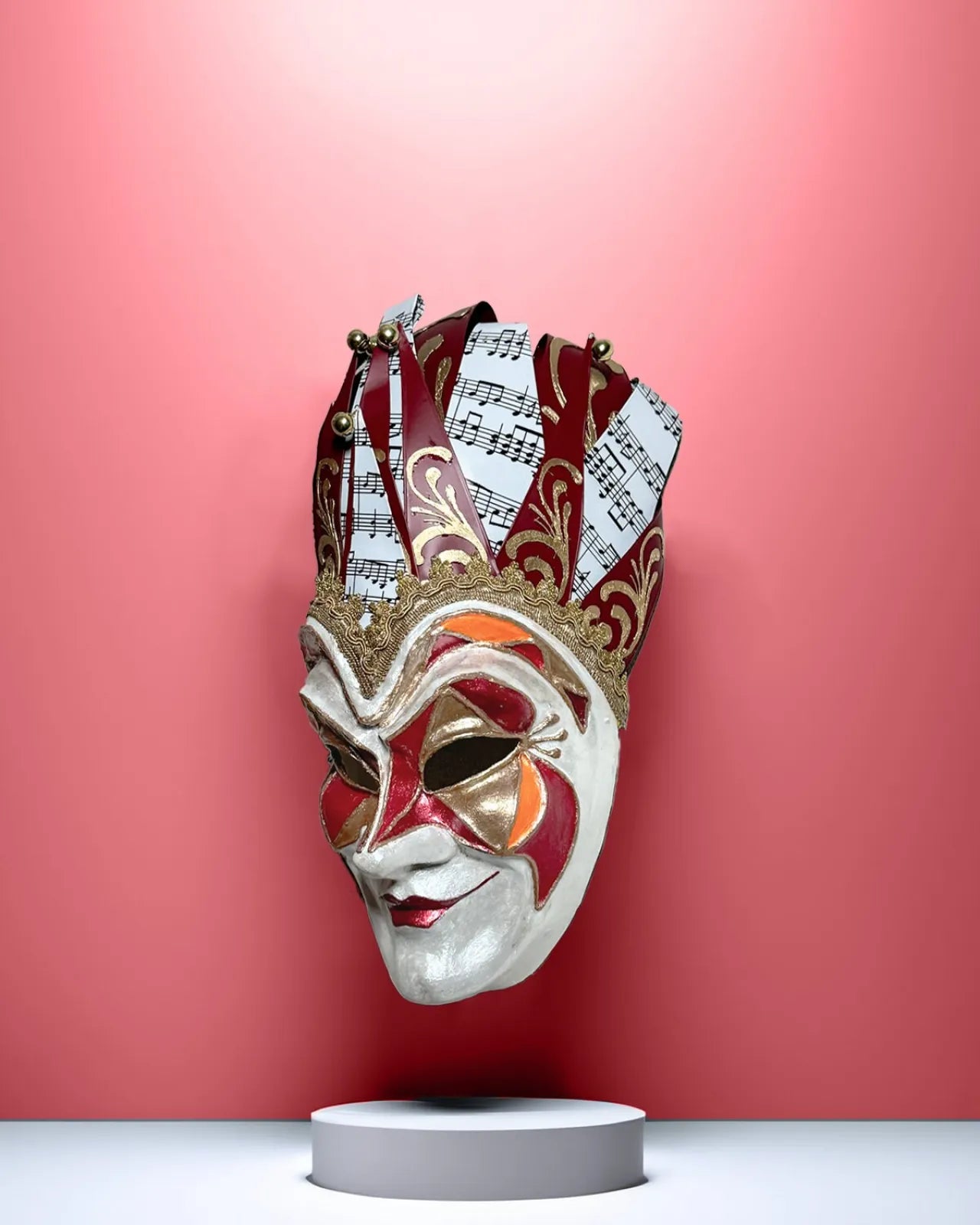 Joker Venetian Mask Iconic Techno Red; Colorful Rio Carnival handcrafted venetian mask for cosplay and fantasy events