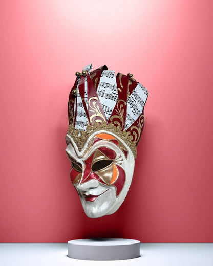 Joker Venetian Mask Iconic Techno Red; Colorful Rio Carnival handcrafted venetian mask for cosplay and fantasy events