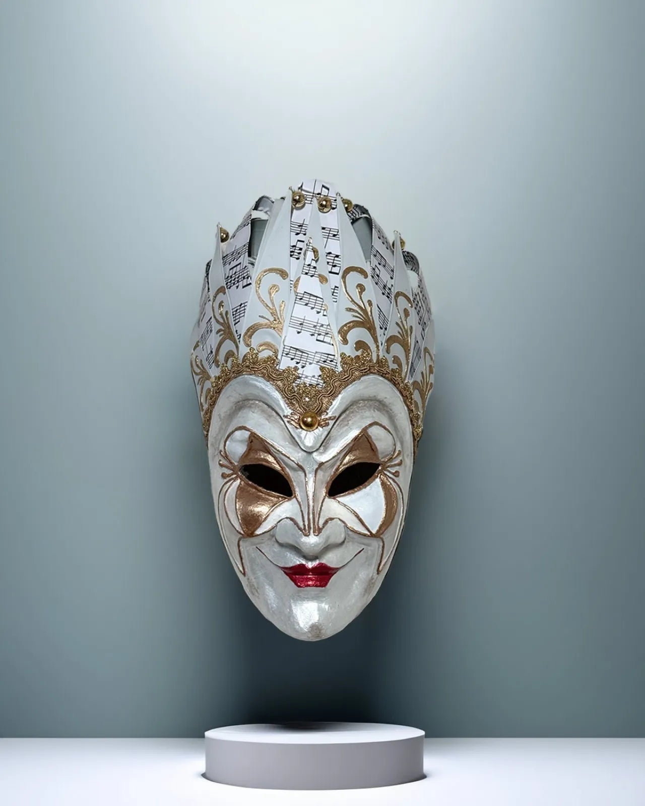 Joker Venetian Mask Unique White; Colorful Rio Carnival, Techno handcrafted venetian mask for cosplay and fantasy events.