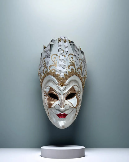 Joker Venetian Mask Unique White; Colorful Rio Carnival, Techno handcrafted venetian mask for cosplay and fantasy events.