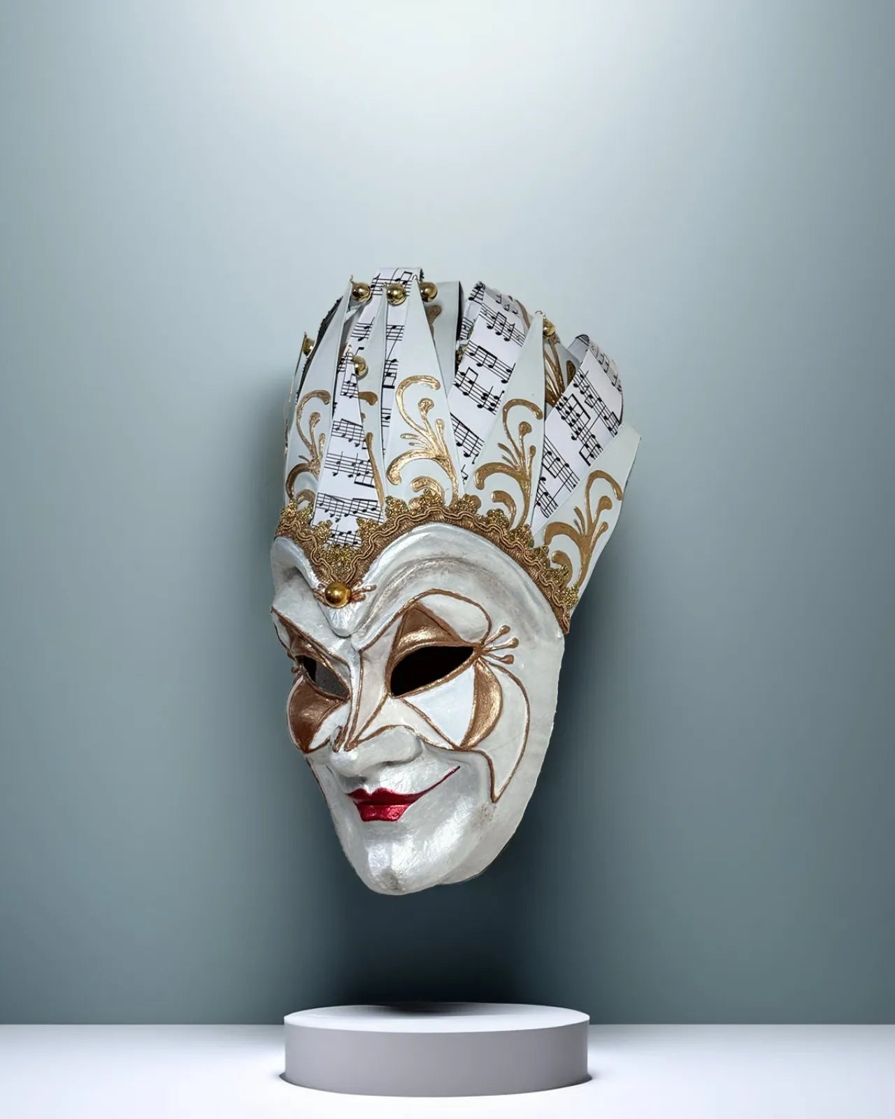 Joker Venetian Mask Unique White; Colorful Rio Carnival, Techno handcrafted venetian mask for cosplay and fantasy events.