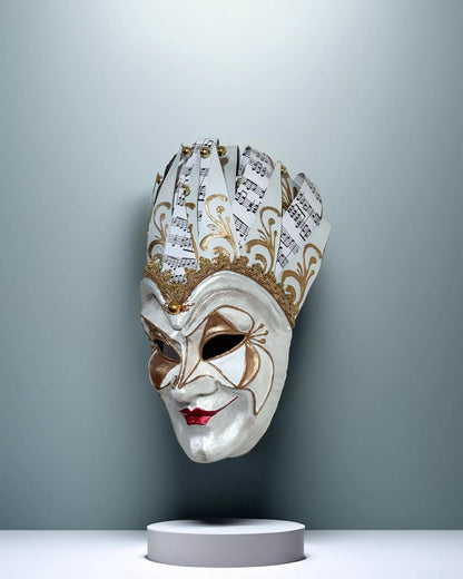 Joker Venetian Mask Unique White; Colorful Rio Carnival, Techno handcrafted venetian mask for cosplay and fantasy events.