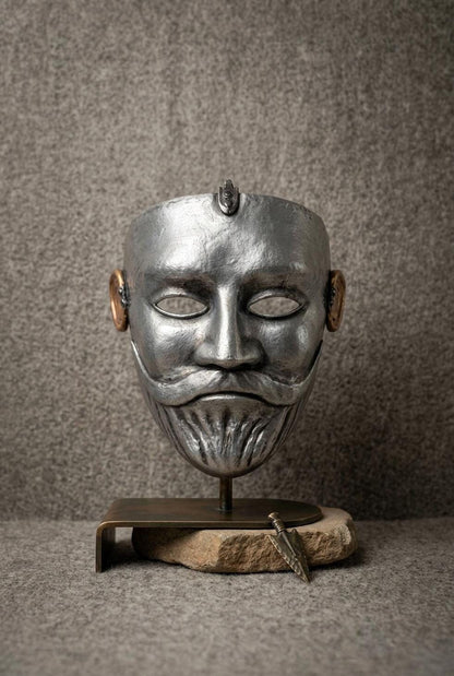 Kurgan Stela Kipchak Cuman Turkic Warrior Mask: Medieval Steppe Nomad Wall Decor – Handmade Historical Mask - Venemask