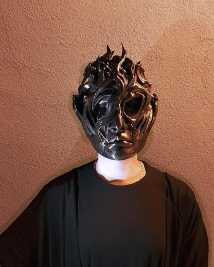 Mask of the Shadows - Dark venetian volatile head, shadow mask; handcrafted Venetian mask for cosplay and fantasy events.