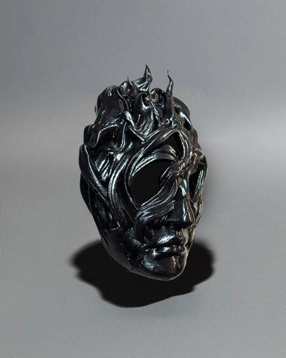 Mask of the Shadows - Dark venetian volatile head, shadow mask; handcrafted Venetian cosplay fantasy mask with intricate design.