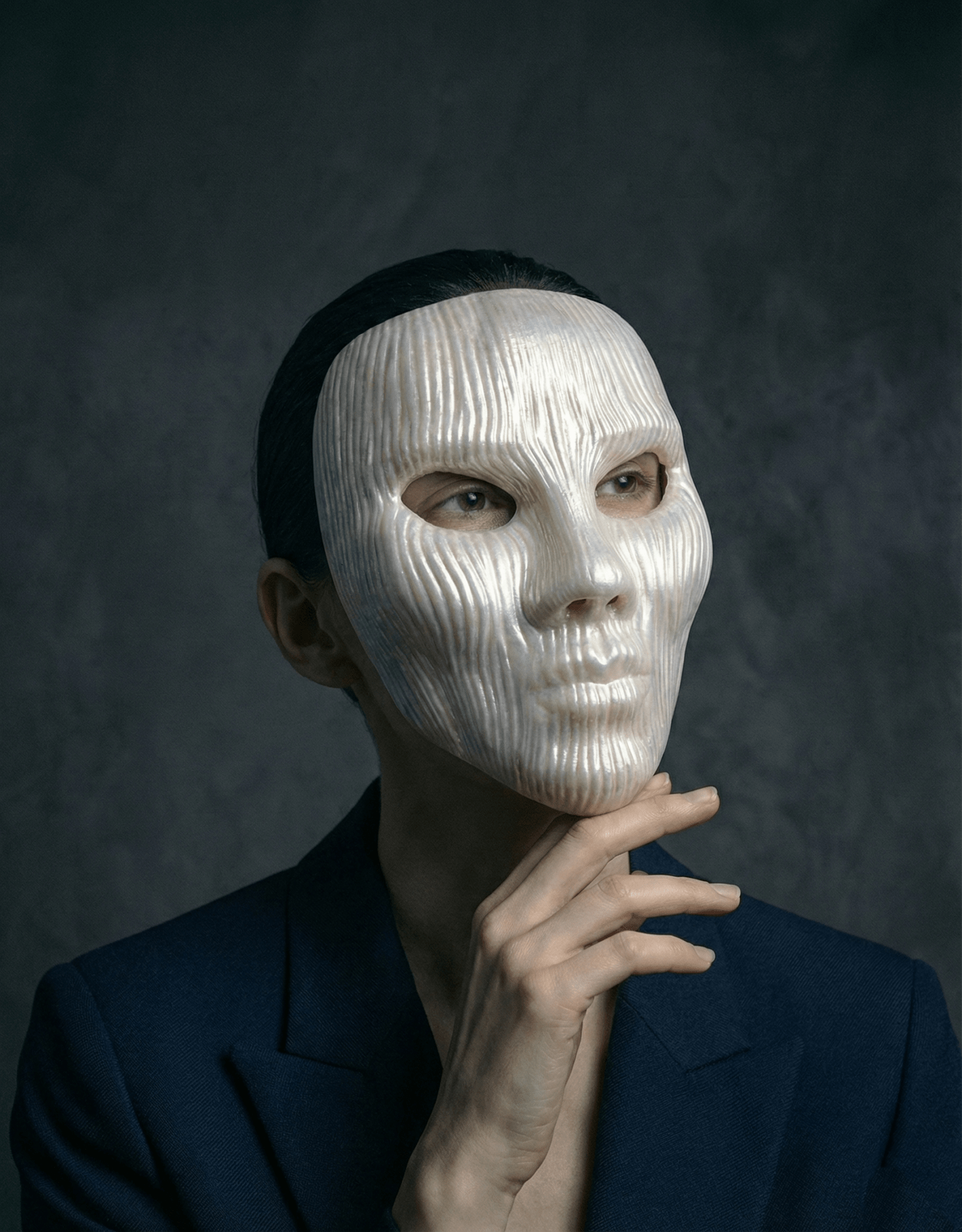 Minimalist Modern Lines; White Textured Face Sculpture, Modern Art mask - Venemask