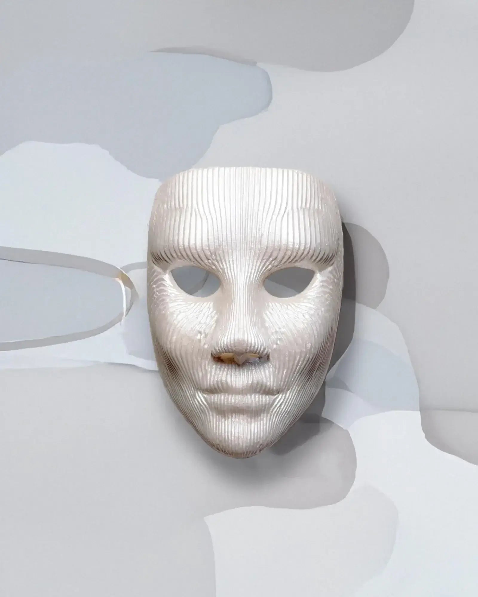 Minimalist Modern Lines; White Textured Face Sculpture, Modern Art mask - Venemask