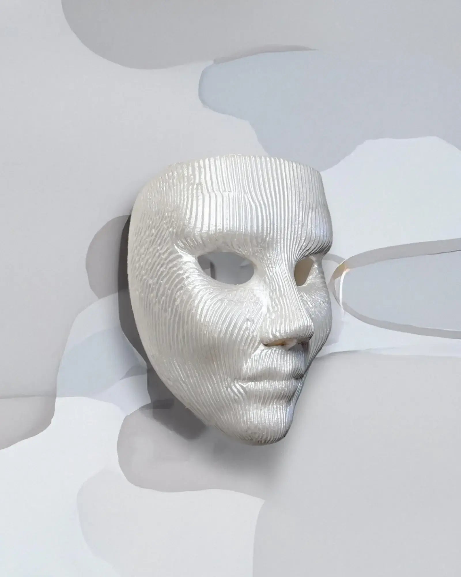 Minimalist Modern Lines; White Textured Face Sculpture, Modern Art mask - Venemask
