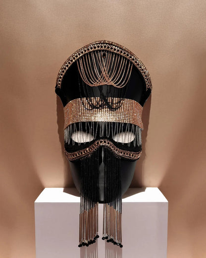 Nocturne Crown the Black Sultan; Mystic Chain Royal Veil, Velvet Dusk, Black & Gold luxury mask - Venemask