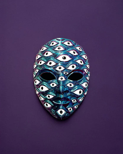 PRE-COLORED Multicolor; Psychedelic All Eyes Cosmic Multi-Eye Mask, handcrafted Venetian mask for cosplay and fantasy.