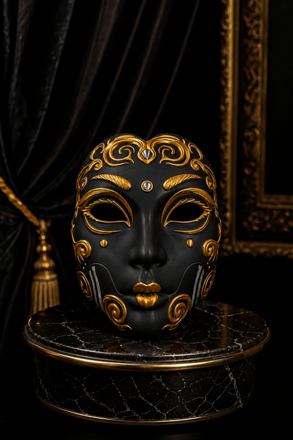 PRE-COLORED - NO Hand crafted Demon Geisha Gold Mask - Japanese Horror Folklore, Cosplay Masquerade - Venemask