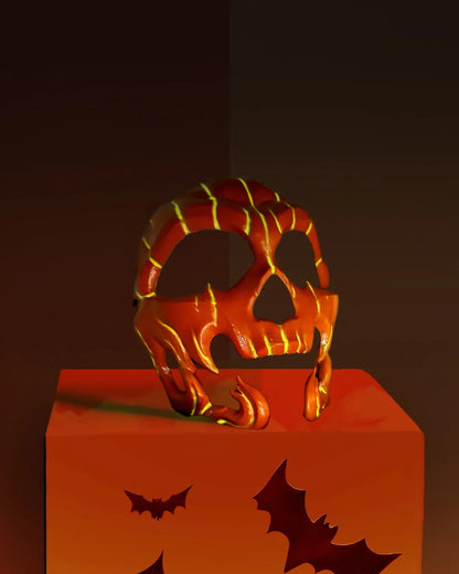 Pumpkin Skull Halloween; Glow in dark lines, Jack-o-lantern Style Scary mask, handcrafted Venetian cosplay mask for events.