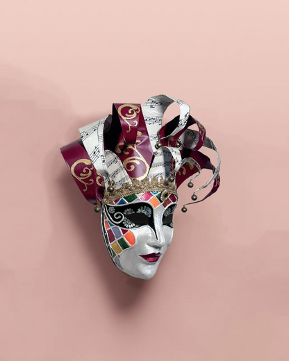 Red and White Jester; Venetian Rio Venice Carnival, Colorfull Face mask handmade handcrafted cosplay fantasy venetian mask