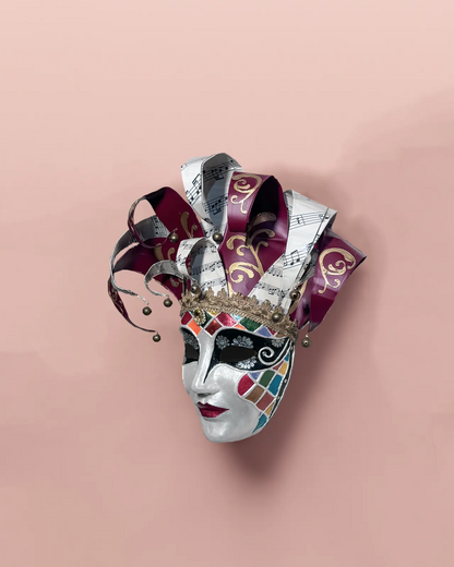 Red and White Jester; Venetian Rio Venice Carnival, Colorfull Face mask handcrafted for cosplay and fantasy events