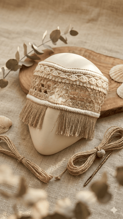 Rustic Ethnic Woven Boho Style; Handcrafted Bohemian, Nature - Inspired Festival Mask - Venemask