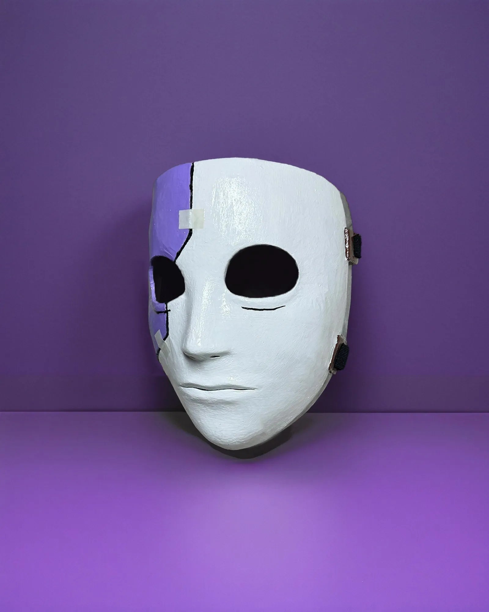 Sally Face Mask For Cosplay; Purple and White - Sal Fisher Prosthesis Mask, handcrafted Venetian fantasy cosplay accessory.