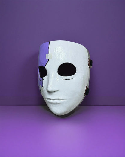 Sally Face Mask For Cosplay; Purple and White - Sal Fisher Prosthesis Mask, handcrafted Venetian fantasy cosplay accessory.